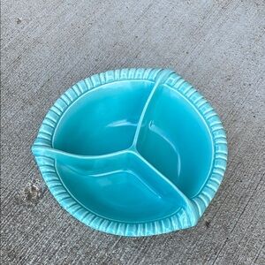 Vintage Miramar Pottery California Turquoise Aqua Blue Divided Serving Dish MCM